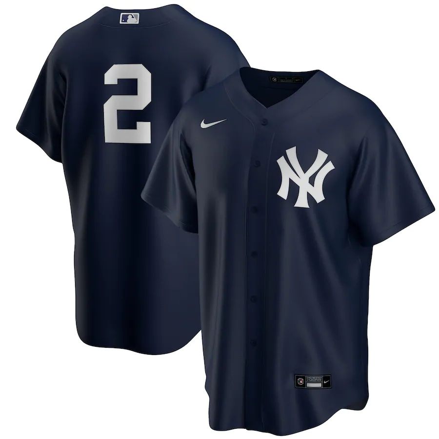 Mens New York Yankees 2 Derek Jeter Nike Navy Alternate Replica Player MLB Jerseys